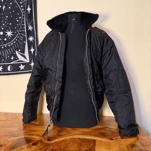 National Patrol S/M Security Bomber Jacket Faux Fur Collar Black Men’s